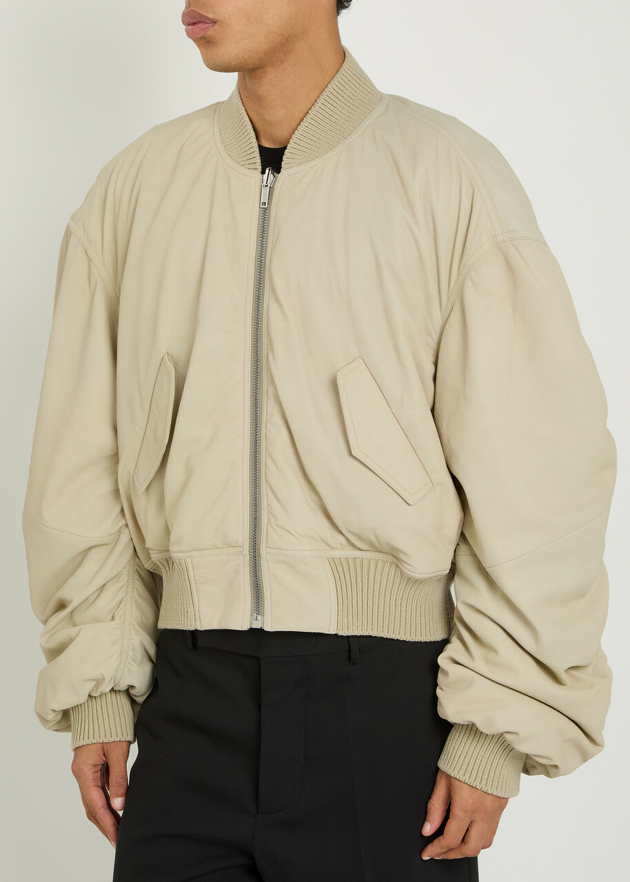 Rick Owens Secchia Reversible Leather Bomber Jacket Sand