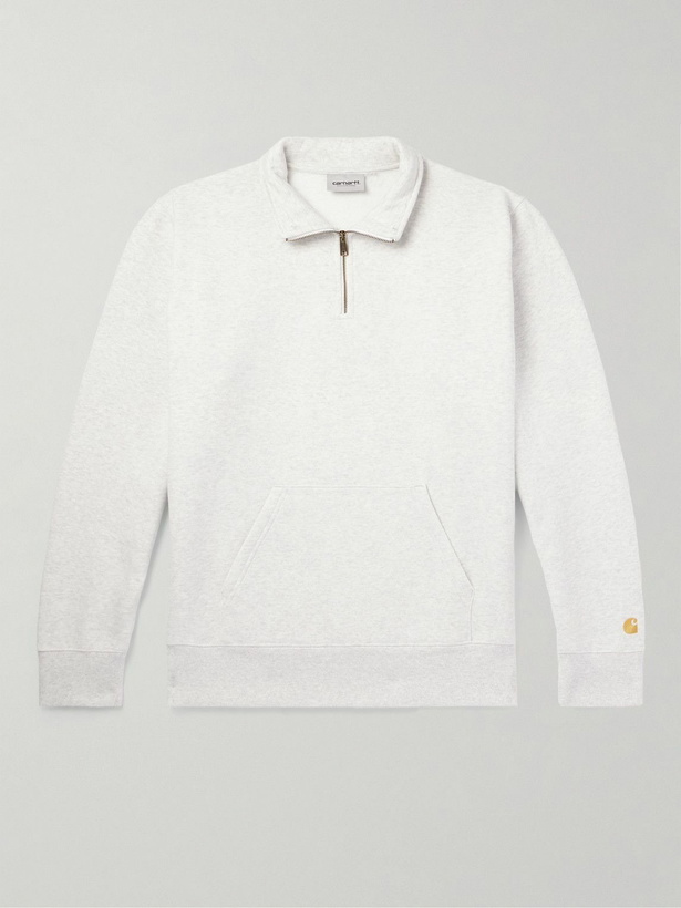 Photo: Carhartt WIP - Chase Logo-Embroidered Cotton-Blend Jersey Half-Zip Sweatshirt - Gray