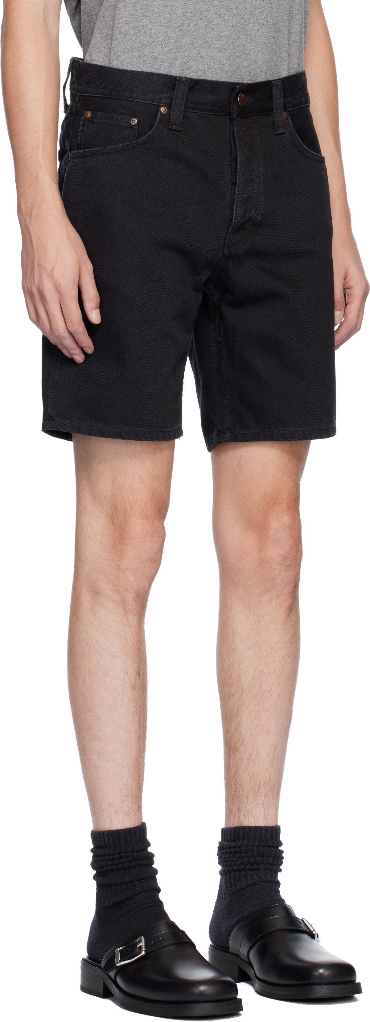 Nudie Jeans Black Seth Denim Shorts