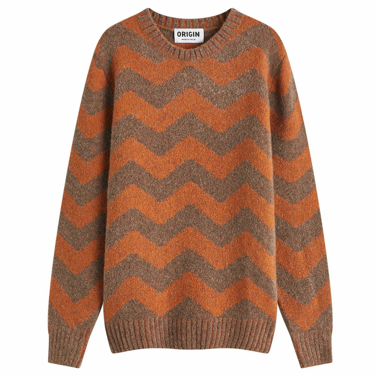 Country Of Origin Men's Thames Stripe Knit Jumper in Light Brown/Orange