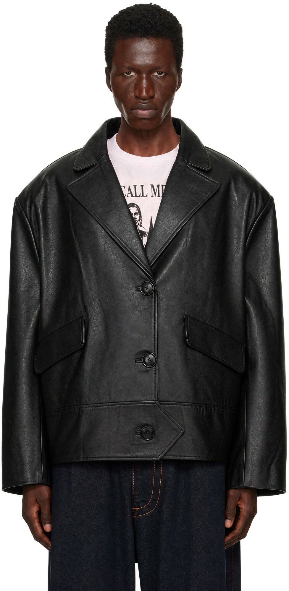 VAQUERA Black Leather Overcoat Jacket