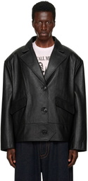 VAQUERA Black Leather Overcoat Jacket