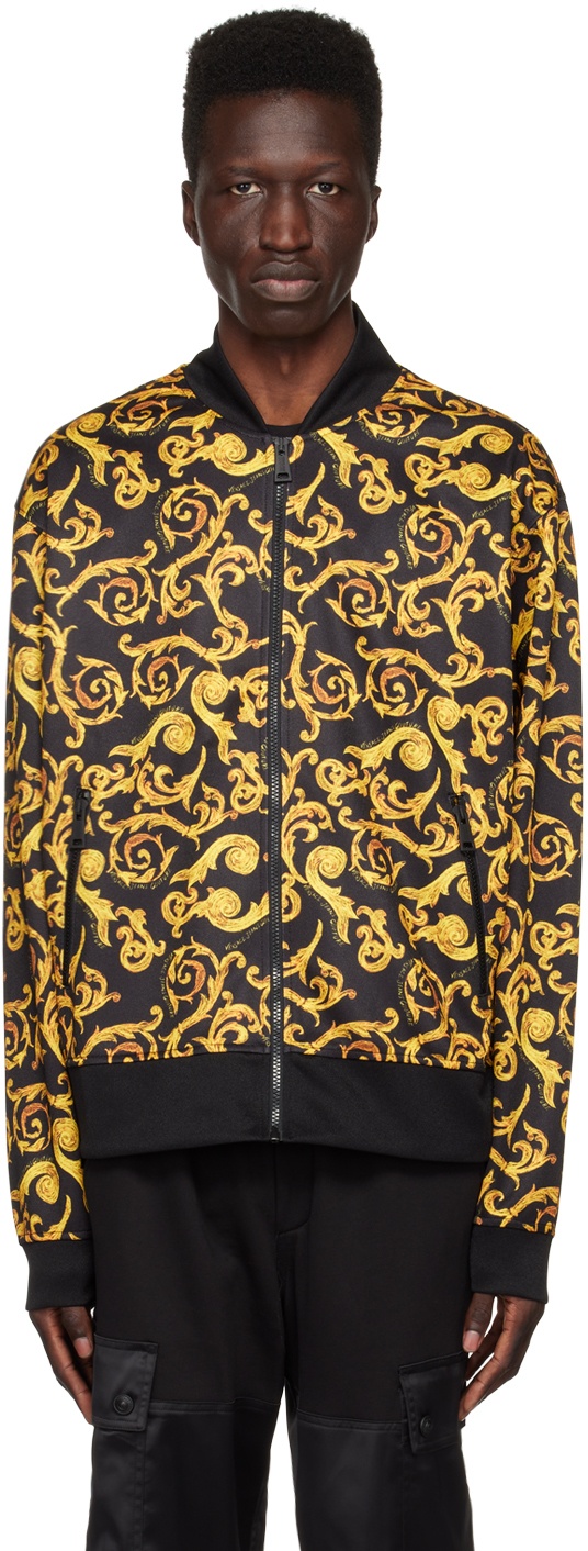 Versace Jeans Couture Black & Gold Sketch Baroque Bomber Jacket Versace