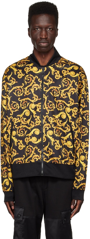 Photo: Versace Jeans Couture Black & Gold Sketch Baroque Bomber Jacket