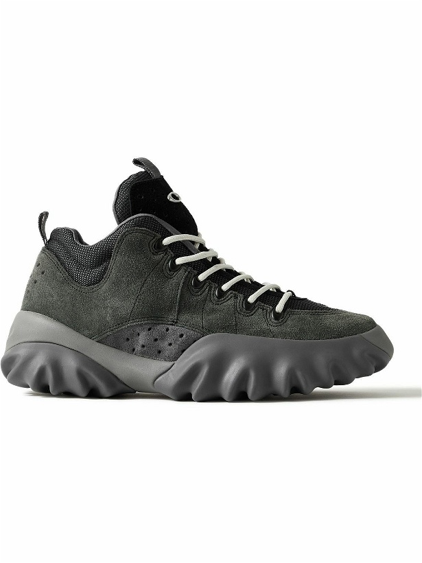 Photo: Oakley Factory - Edge Mesh and Rubber-Trimmed Distressed Suede Boots - Gray