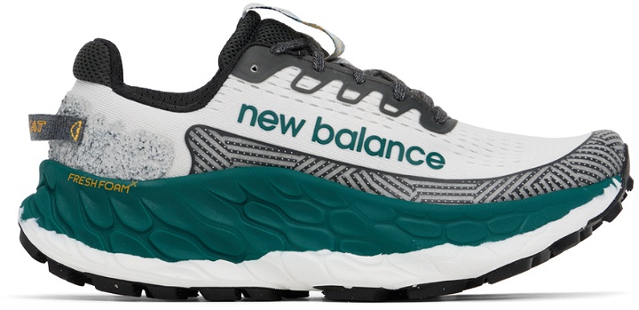 Photo: New Balance White & Green Trail More v3 Sneakers