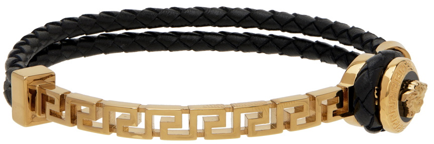 Versace Black & Gold Leather Medusa Bracelet Versace