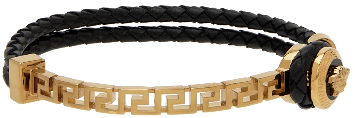 Photo: Versace Black & Gold Leather Medusa Bracelet