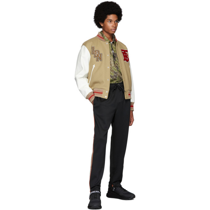 Burberry Beige and White Wool and Leather Padfield Bomber Jacket