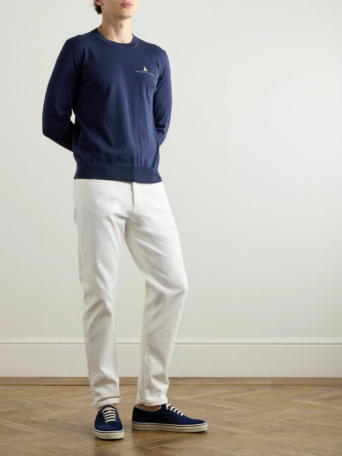 Tシャツ・カットソー BRUNELLO CUCINELLI Men T-shirt Blue 1 MD8217427 CW893 Brunello Cucinelli - Layered Cotton-Jersey T-Shirt - Blue