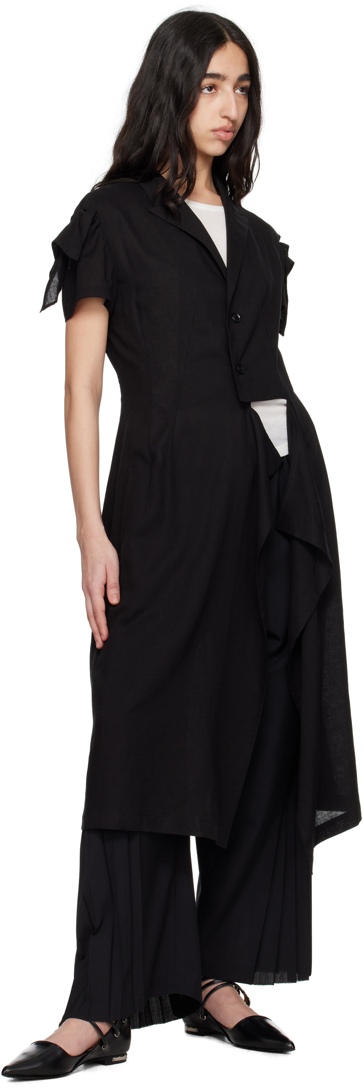 Y's Black Rayon Linen Sheeting Square Jacket