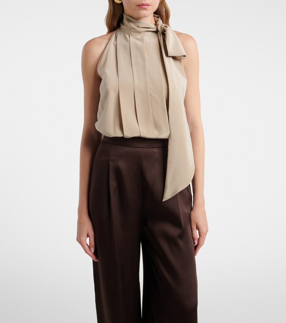 Max Mara Pleated tie-neck silk crêpe de chine top