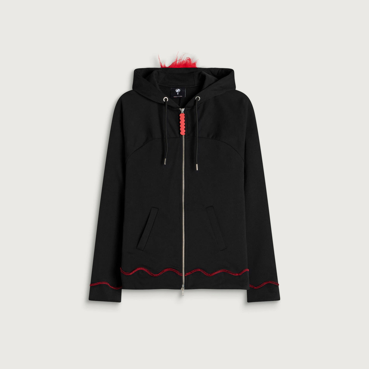 Navinder Nangla Mohawk Fur Hoodie in Black/Red