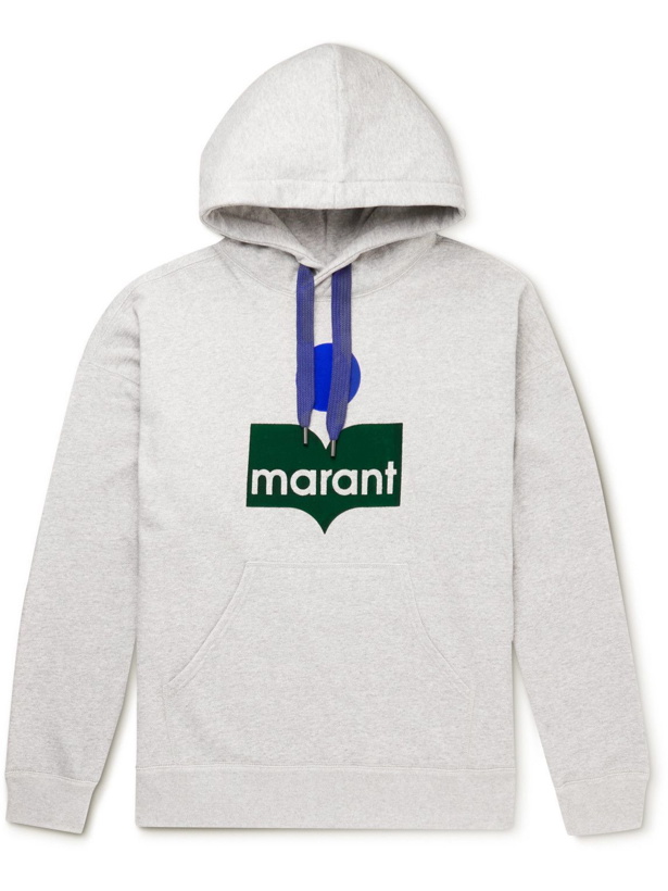 Photo: Isabel Marant - Miley Logo-Flocked Cotton-Blend Jersey Hoodie - Gray