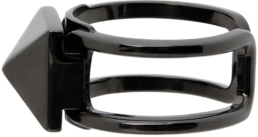 Valentino Garavani Black Ruthenium Rockstud Ring