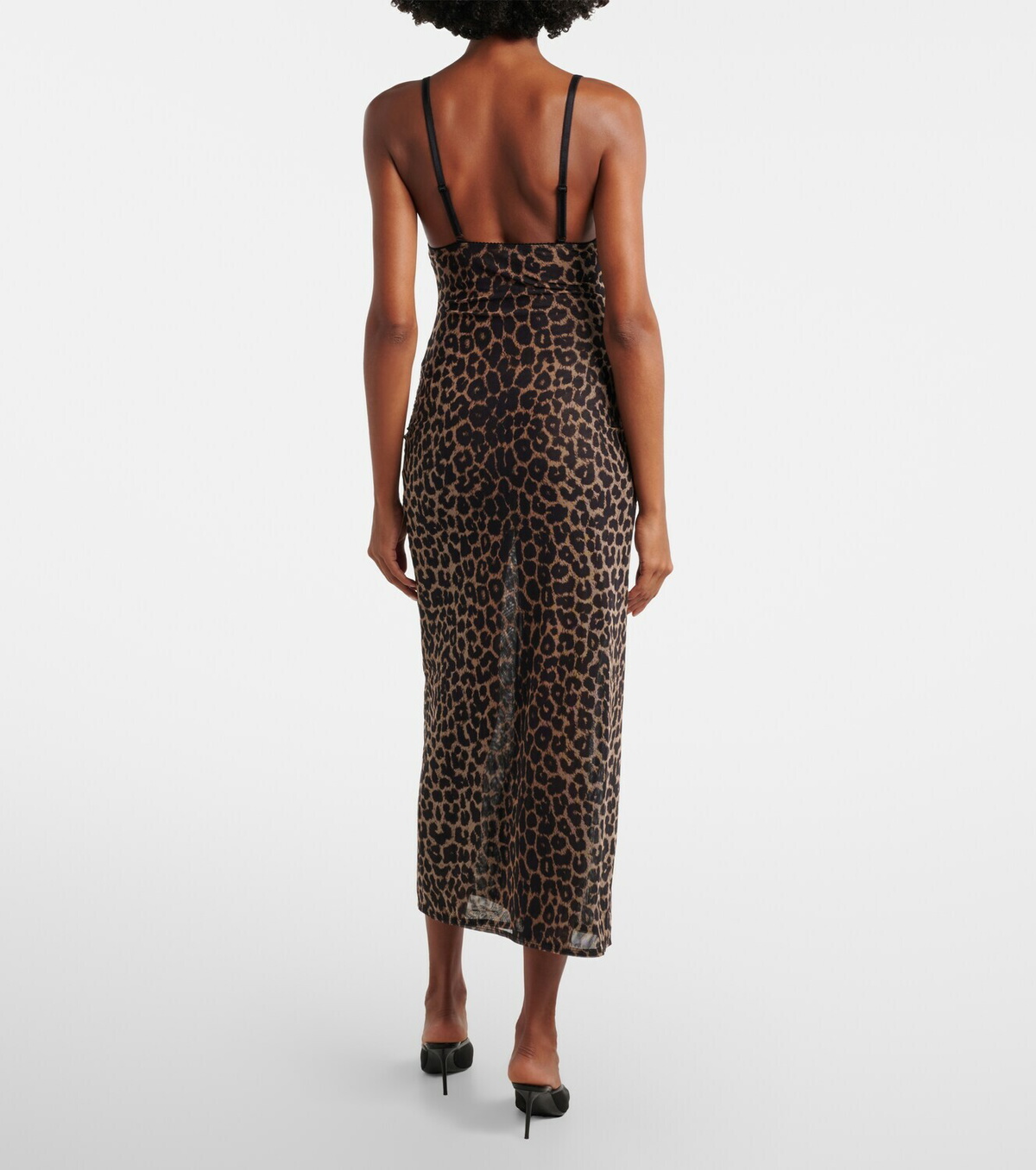 Saint Laurent Leopard-print tulle slip dress