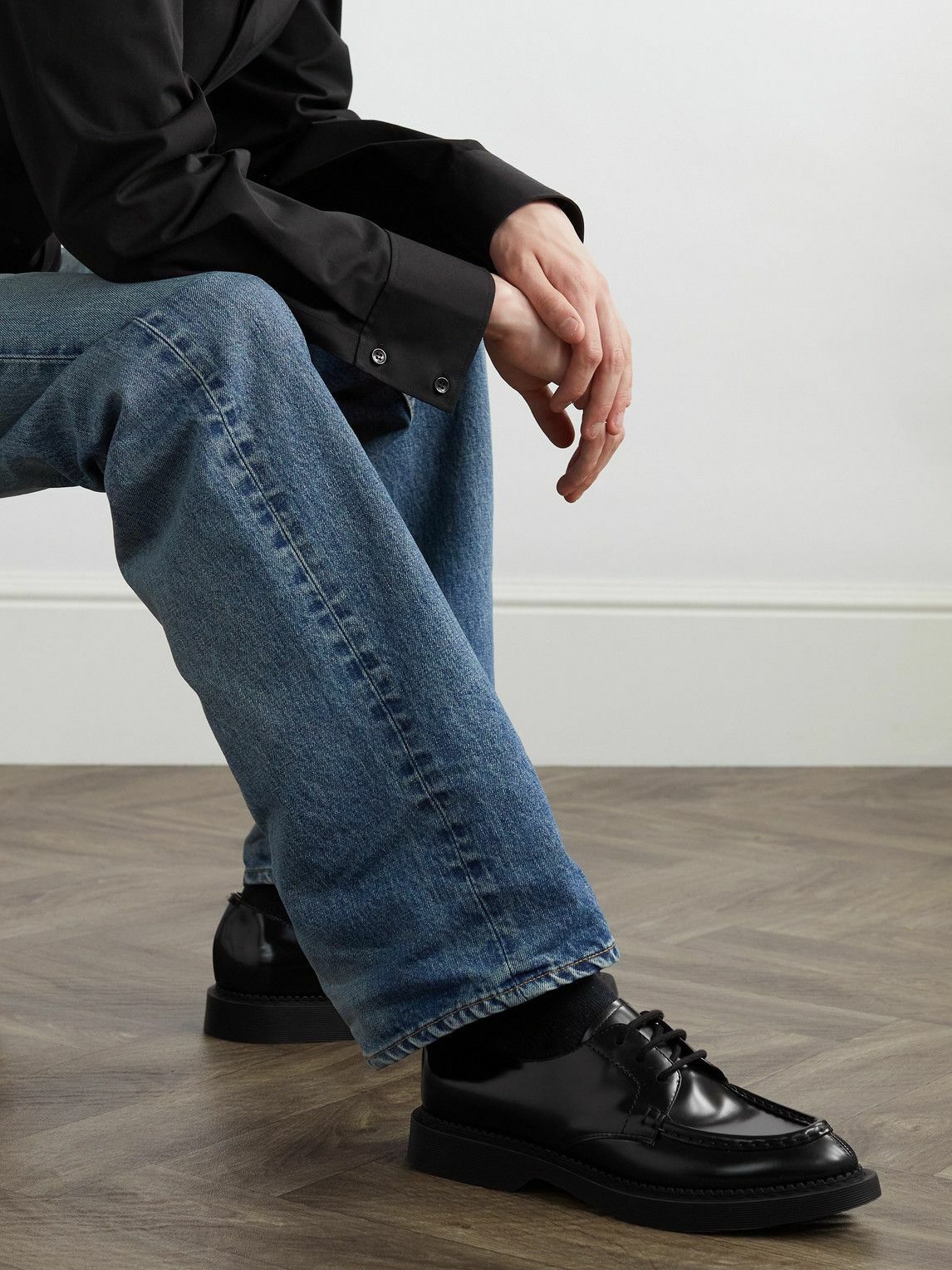 SAINT LAURENT - Wim Polished-Leather Derby Shoes - Black  display picture 1