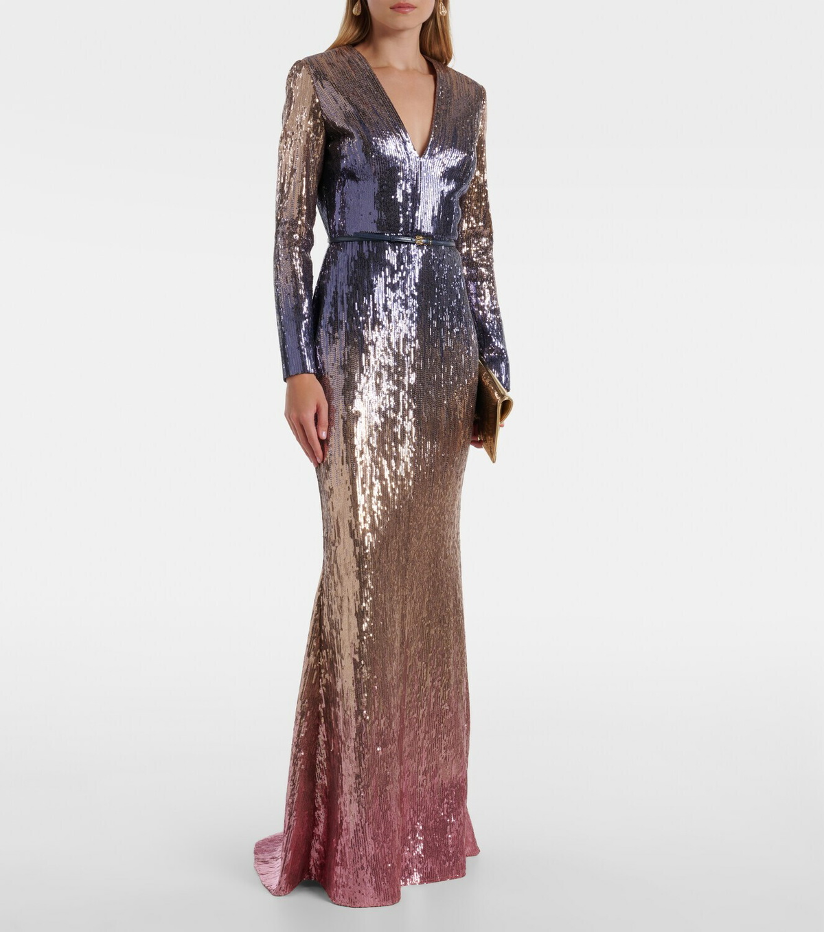 Elie Saab Ombré sequined belted gown