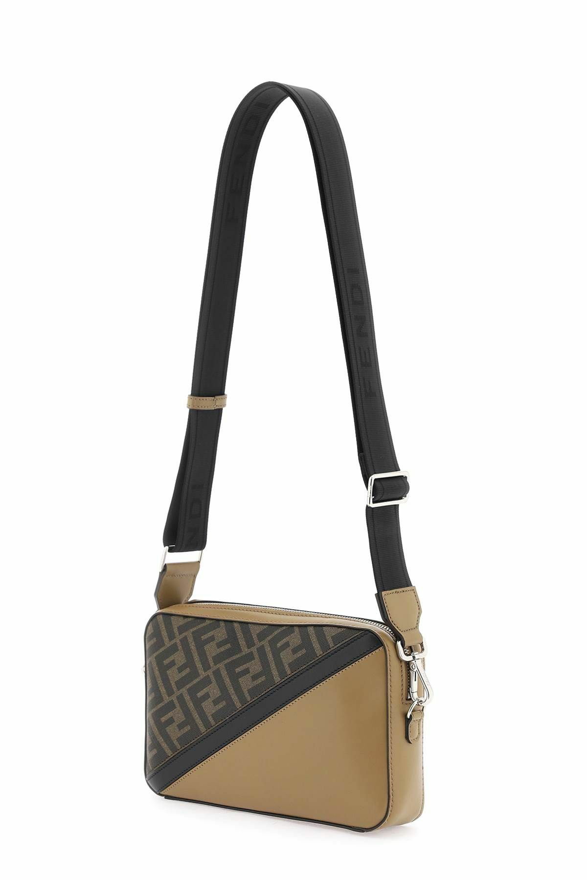 希少品◆エレガント♪【FENDI】Diagonal Duo camera bag Fendi Diagonal Duo Camera Bag PVC Leather Brown 9.4