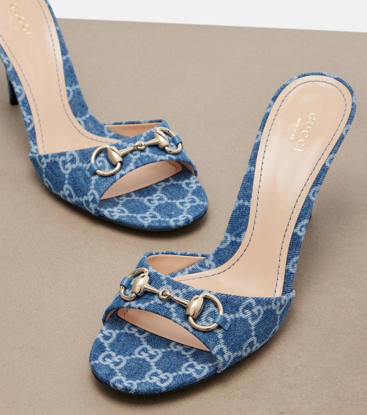 Gucci Erin Horsebit GG denim mules
