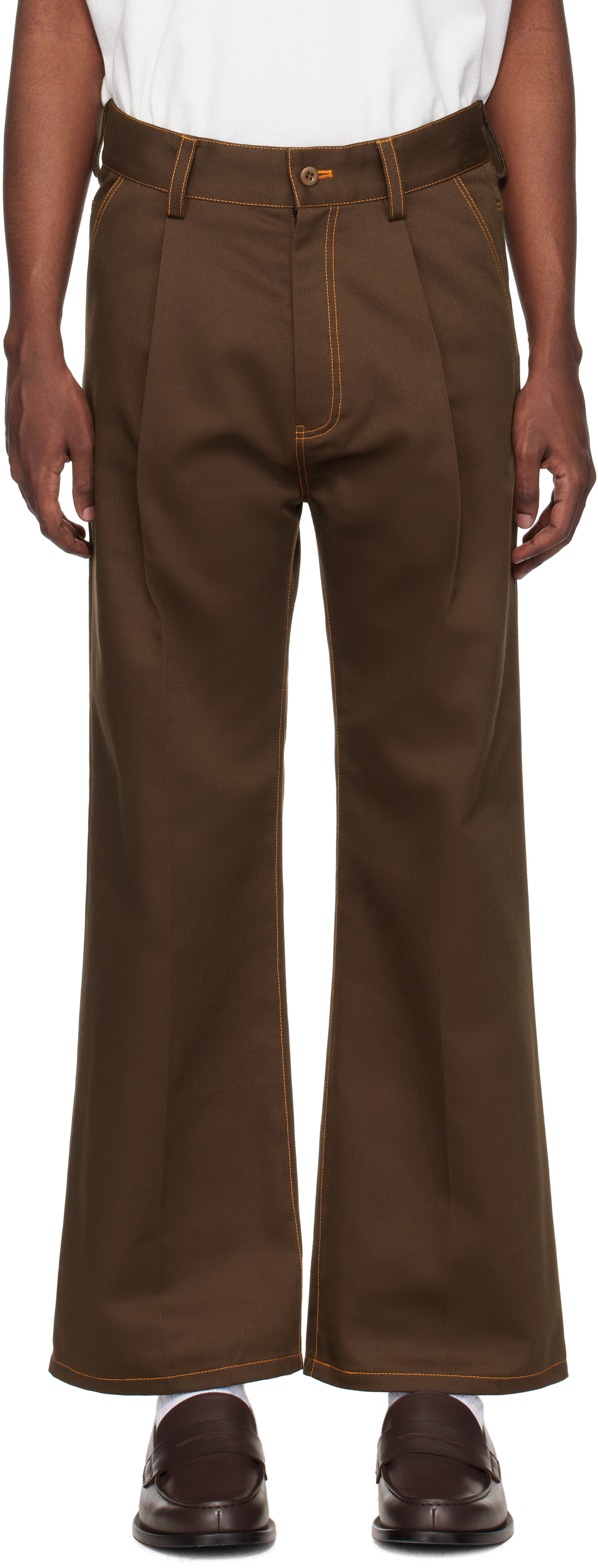 RICE NINE TEN Brown Heart Icon Straight Trousers