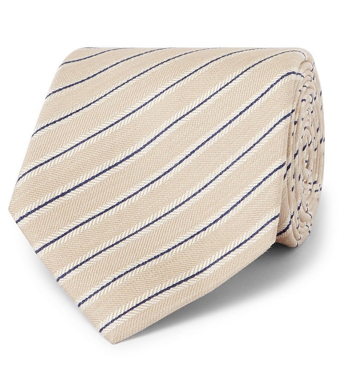 Photo: Brioni - 8cm Striped Silk and Linen-Blend Tie - Men - Beige