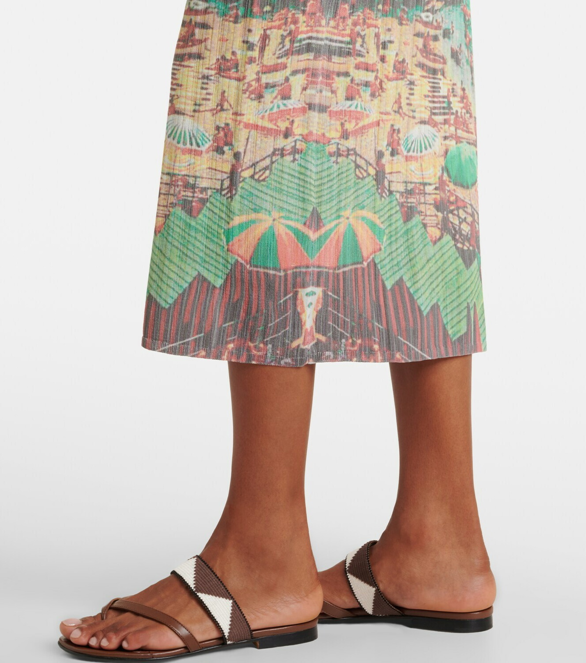 Staud Bryn printed plissé midi dress