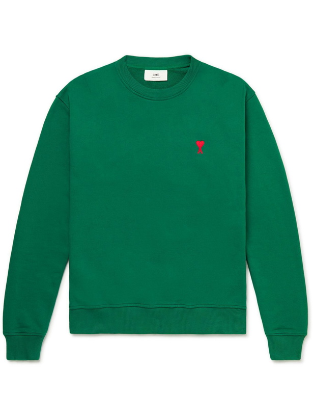 Photo: AMI PARIS - Logo-Embroidered Cotton-Jersey Sweatshirt - Green