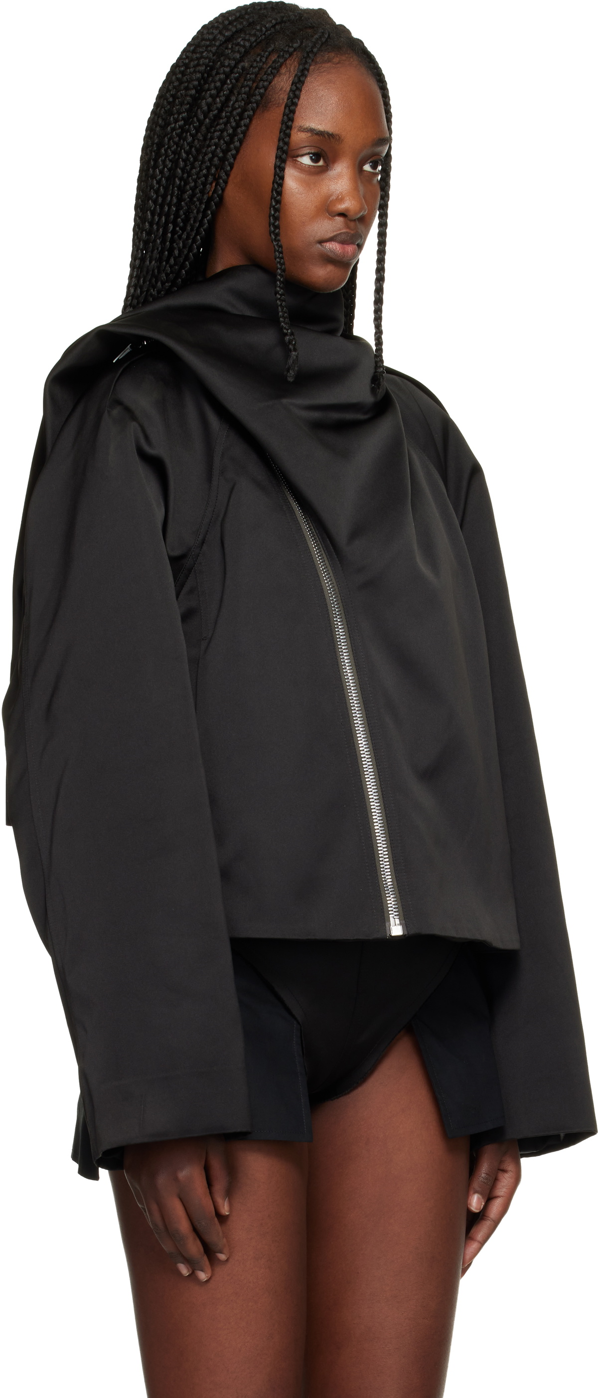 Rick Owens Black Temple Cropped Scarf Flight Jacket