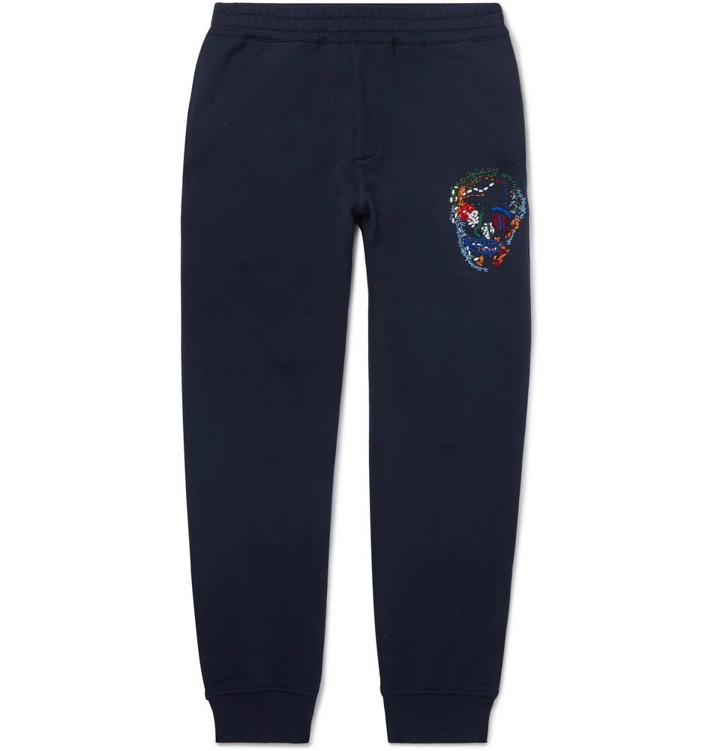 Photo: Alexander McQueen - Slim-Fit Tapered Embroidered Loopback Cotton-Jersey Sweatpants - Men - Navy
