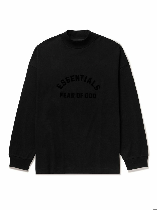 Photo: FEAR OF GOD ESSENTIALS - Logo-Appliquéd Cotton-Jersey Mock-Neck T-Shirt - Black