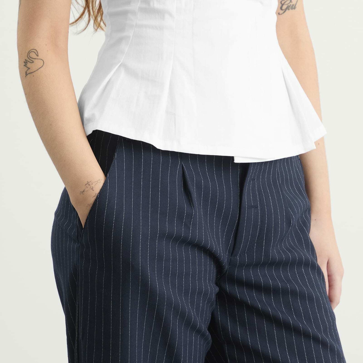 Peachy Den Women's Lennox Trouser in Ink Pinstripe
