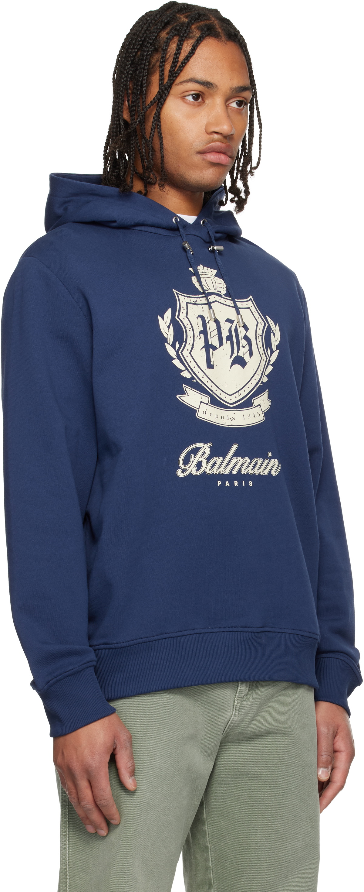 Balmain Blue College Emblem Hoodie