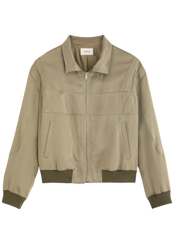 Photo: Saint Laurent Panelled Satin Bomber Jacket Green