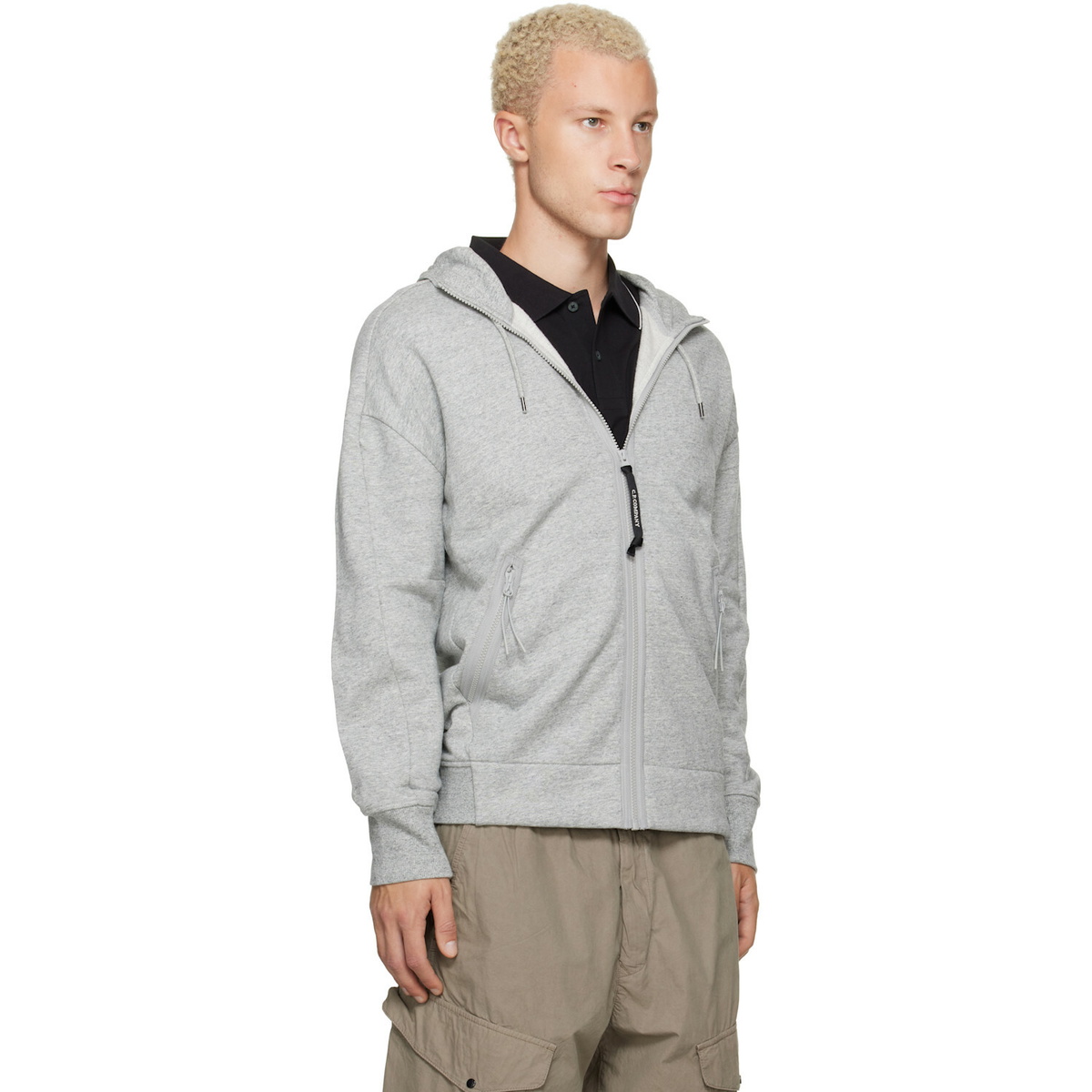 C.P. Company Gray Diagonal Raised Fleece Goggle Hoodie
