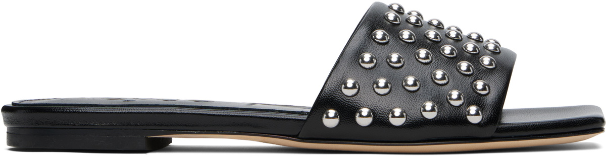 Aeyde Leigh Leather Toe-Post Sandalsサンダル Black Leigh Leather Toe-Post Heeled Sandals by Aeyde on Sale