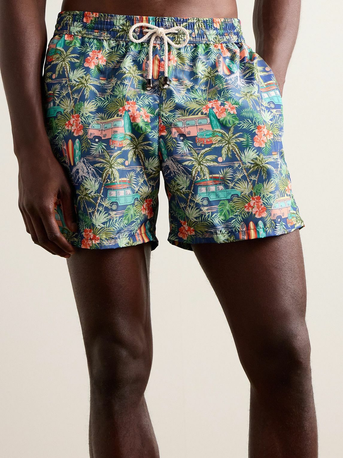 Rubinacci - Surfer Straight-Leg Mid-Length Printed Swim Shorts - Blue