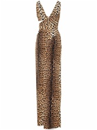 ROBERTO CAVALLI Jaguar Print Jersey Cutout Long Dress