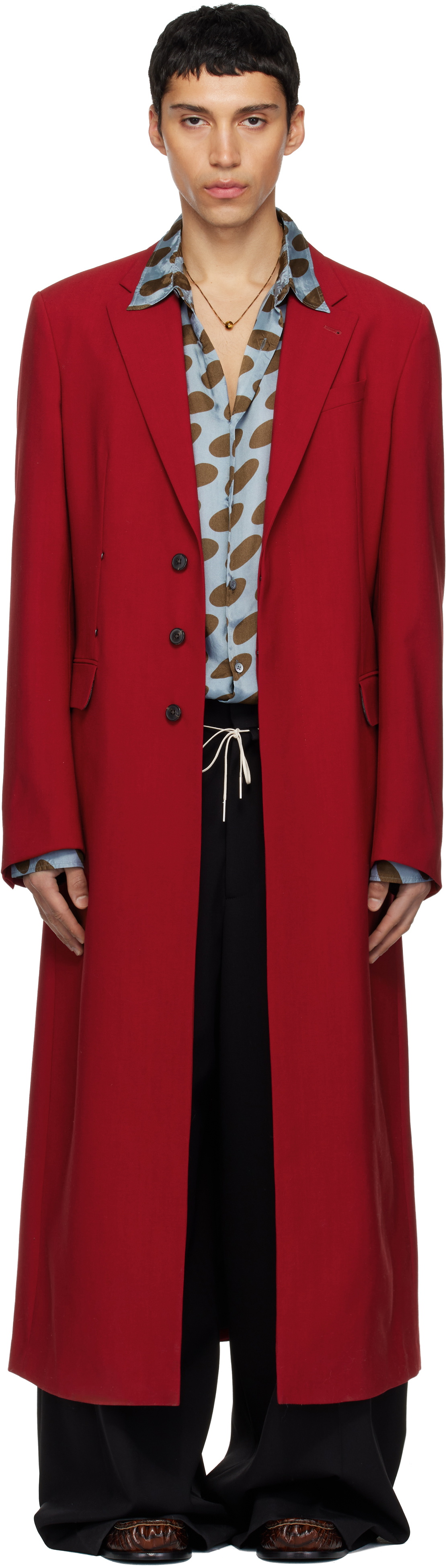 ジャケット・アウター DRIES VAN NOTEN long coat Dries Van Noten Red Wool Long Coat Dries Van Noten