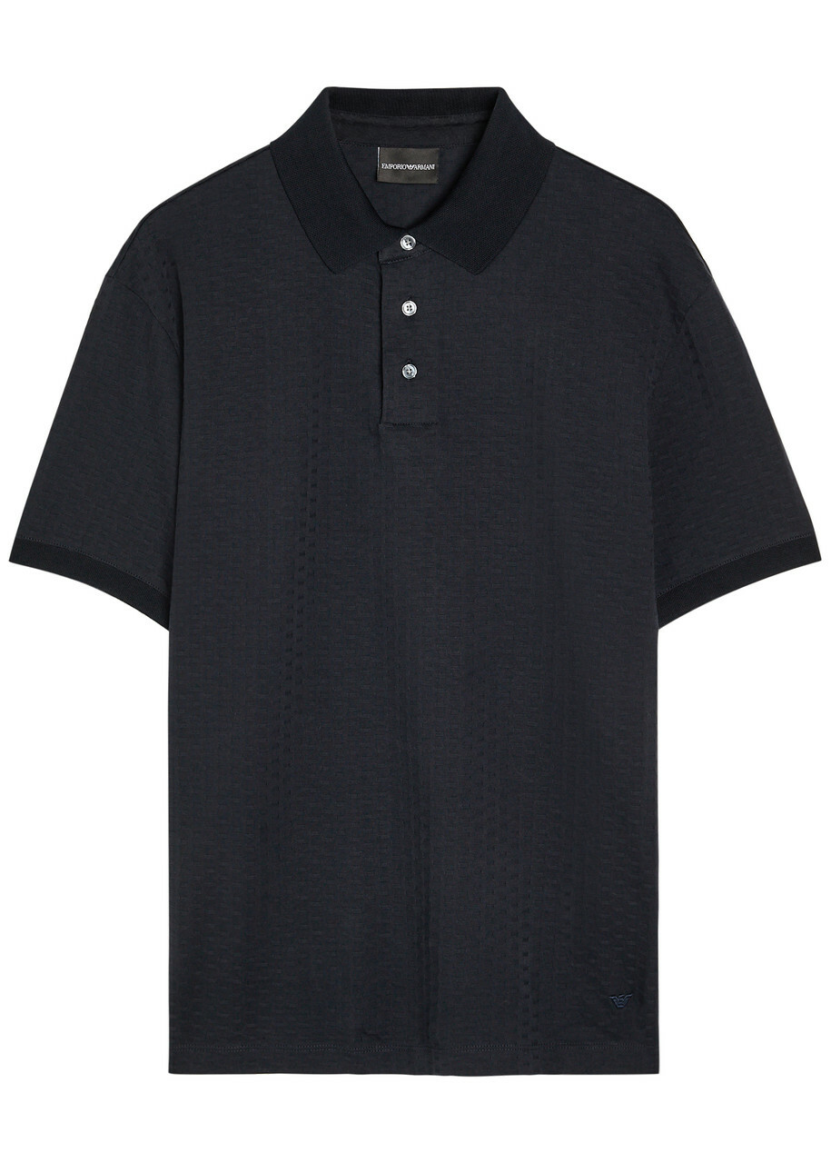 Emporio Armani Jacquard Logo-embroidered Cotton Polo Shirt Navy