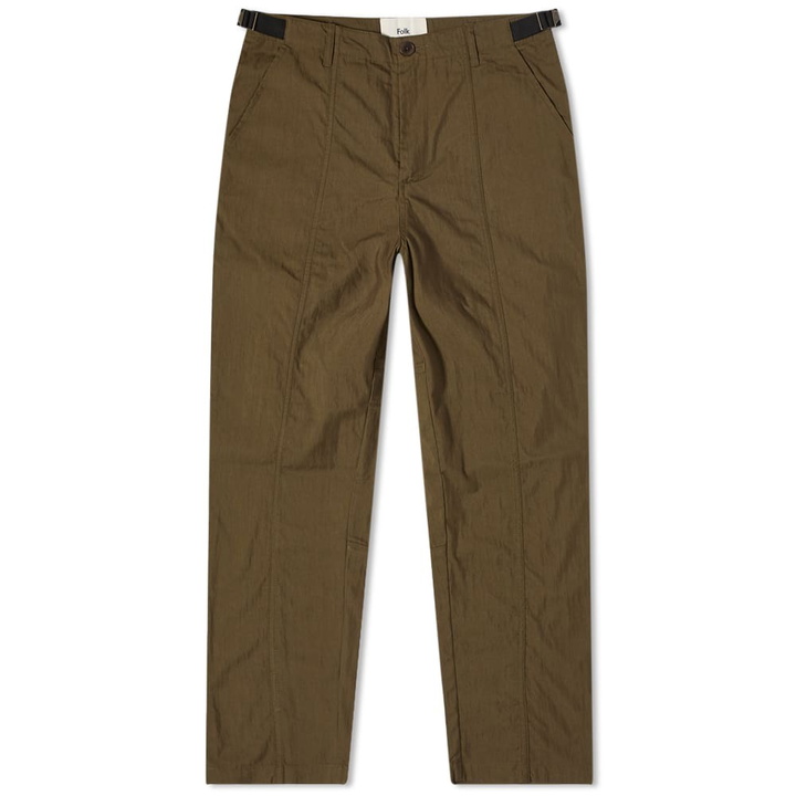 Photo: Folk Men's Woven Tech Trouser in Olive