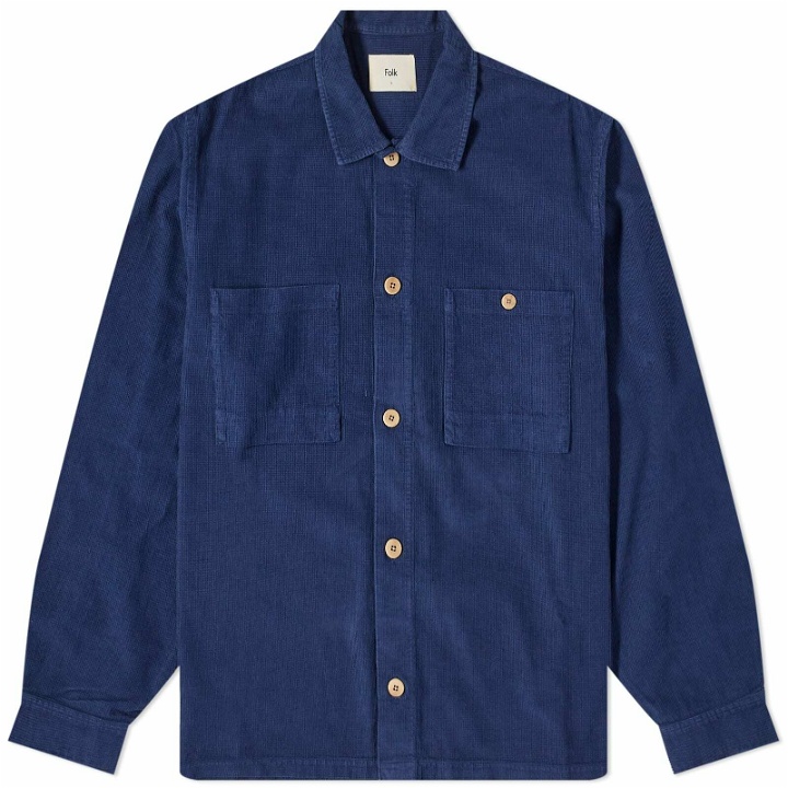 Photo: Folk Men's Microcheck Cord Shirt END EXCLUSIVE in Midnight Navy