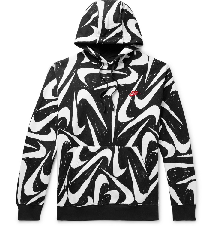 Photo: Nike - Sportswear Club Printed Fleece-Back Cotton-Blend Jersey Hoodie - Black