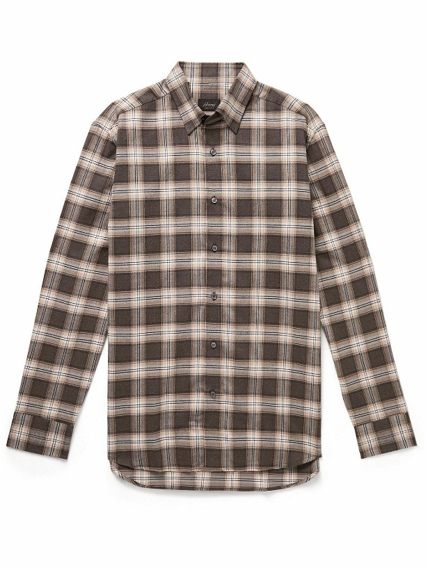 Photo: Brioni - Checked Cotton-Flannel Shirt - Neutrals