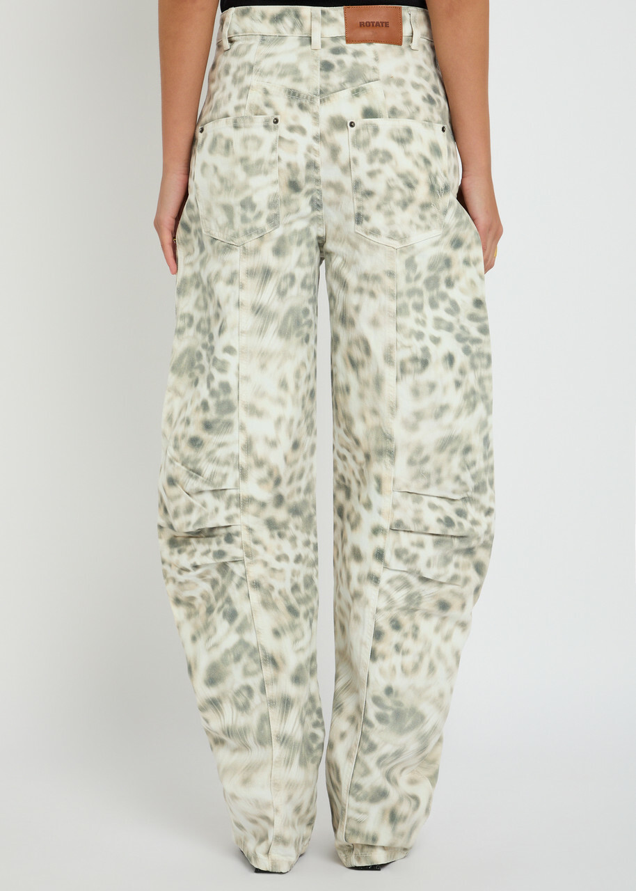 Rotate Sunday Leopard-print Barrel-leg Jeans