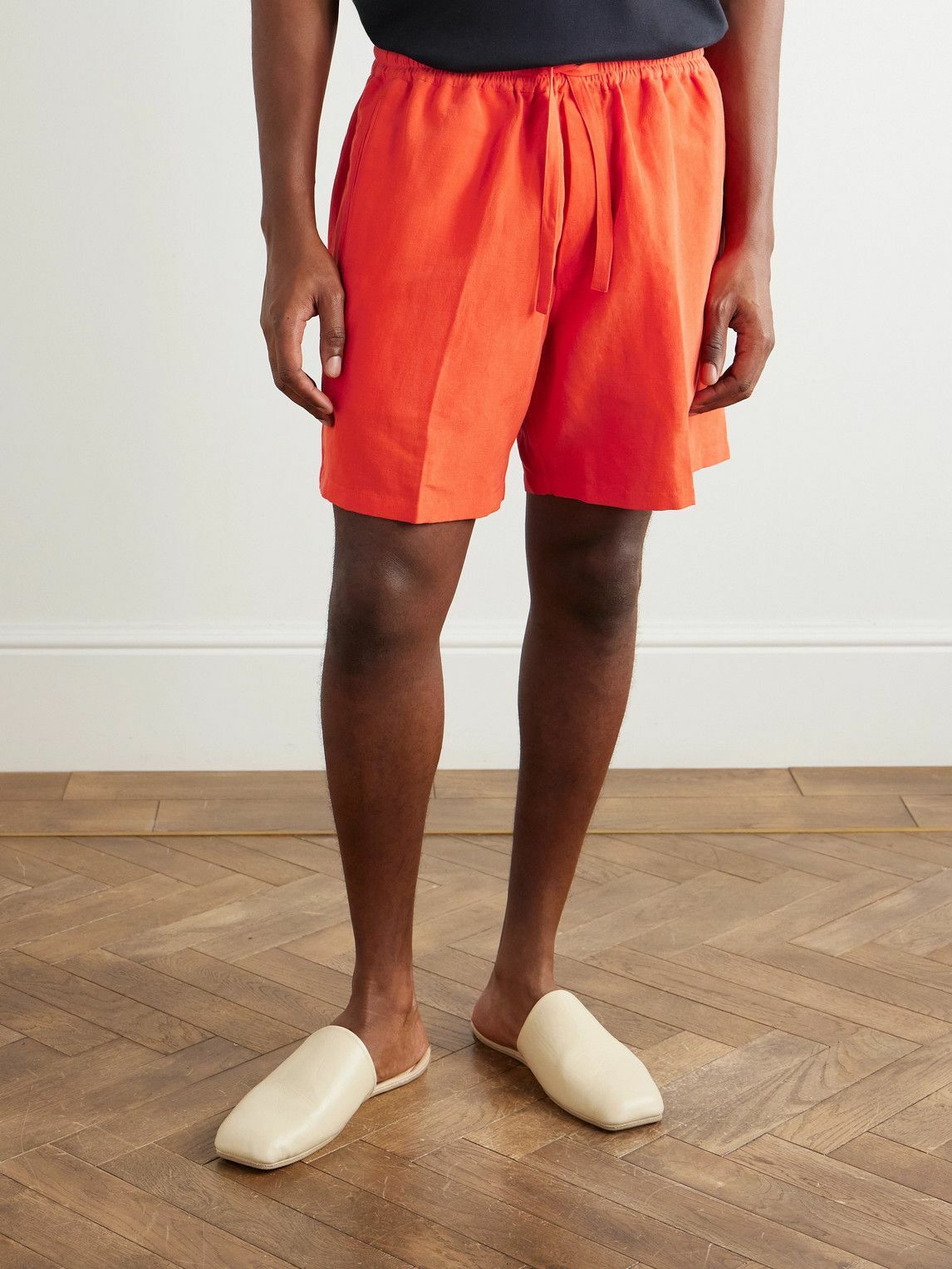 UMIT BENAN - Julian Straight-Leg Linen and Silk-Blend Drawstring Shorts - Red