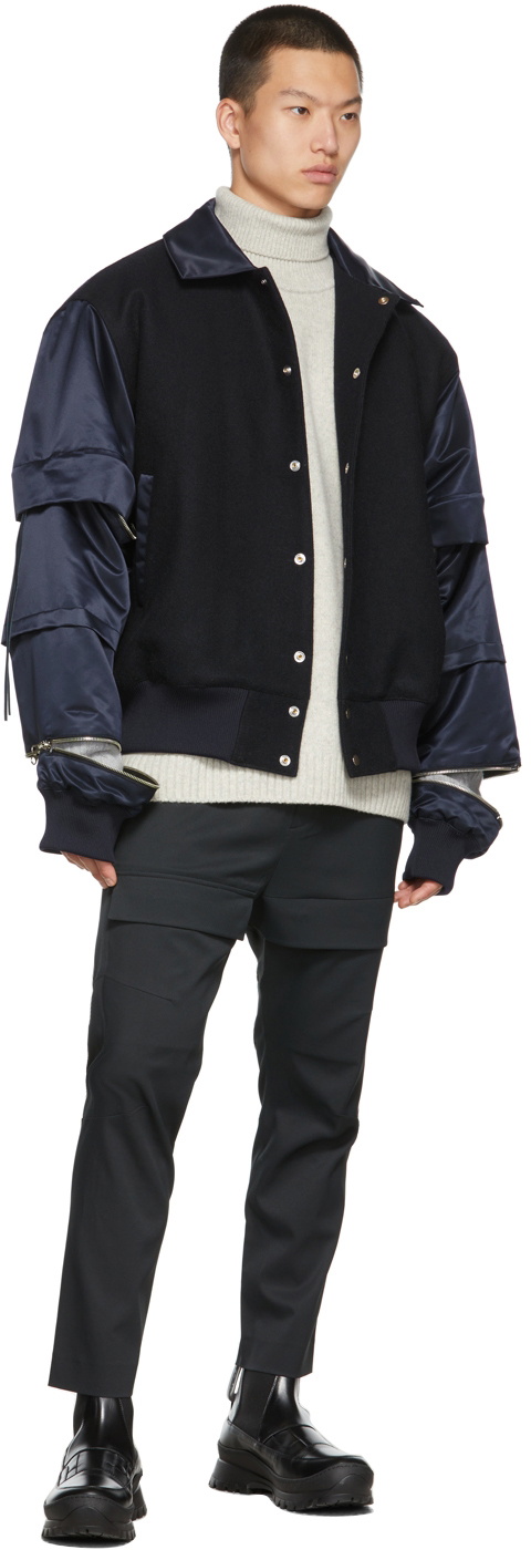JERIH Navy Padded Varsity Jacket