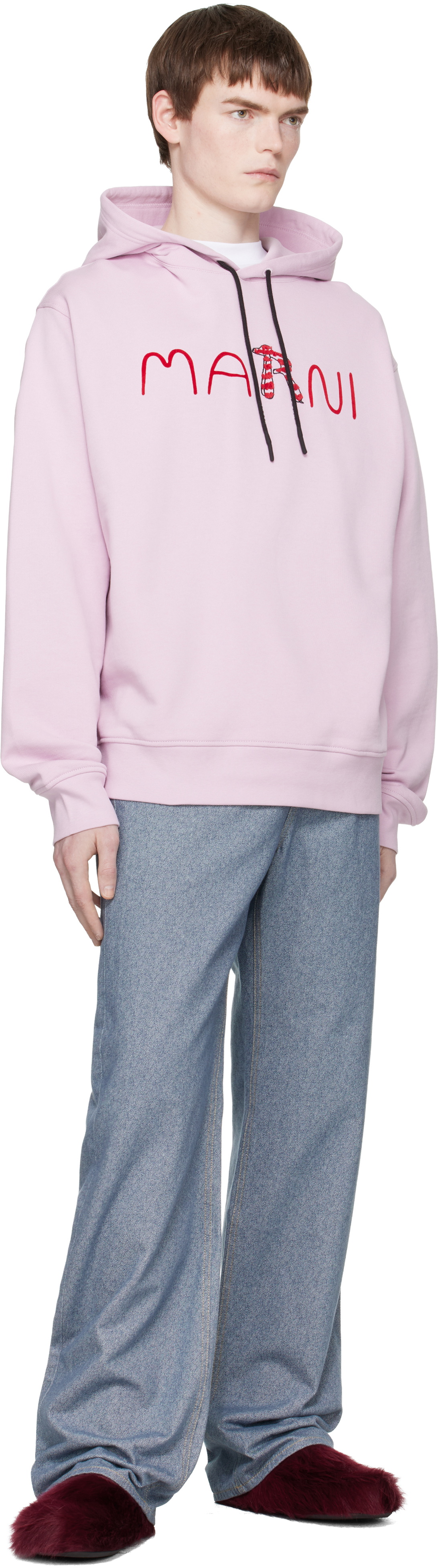 Marni Pink Flocked Marni Animal Alphabet Logo Hoodie
