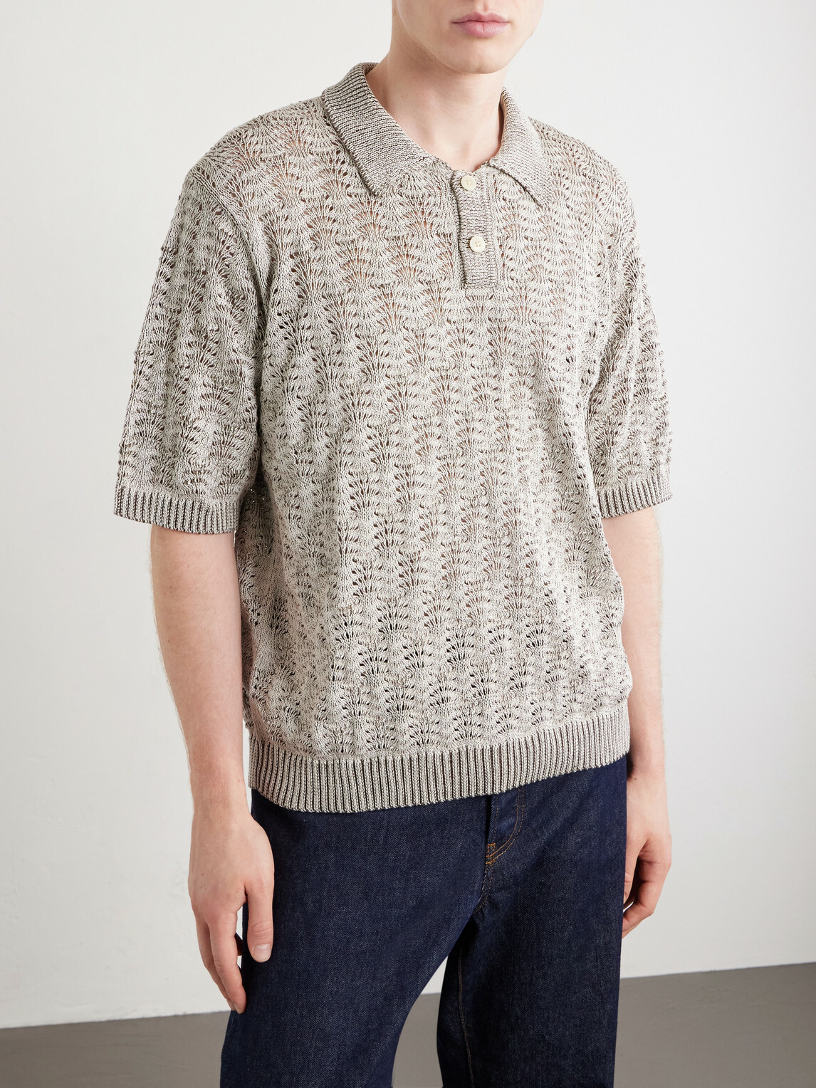 Corridor - Open-Knit Pima Cotton Polo Shirt - Gray