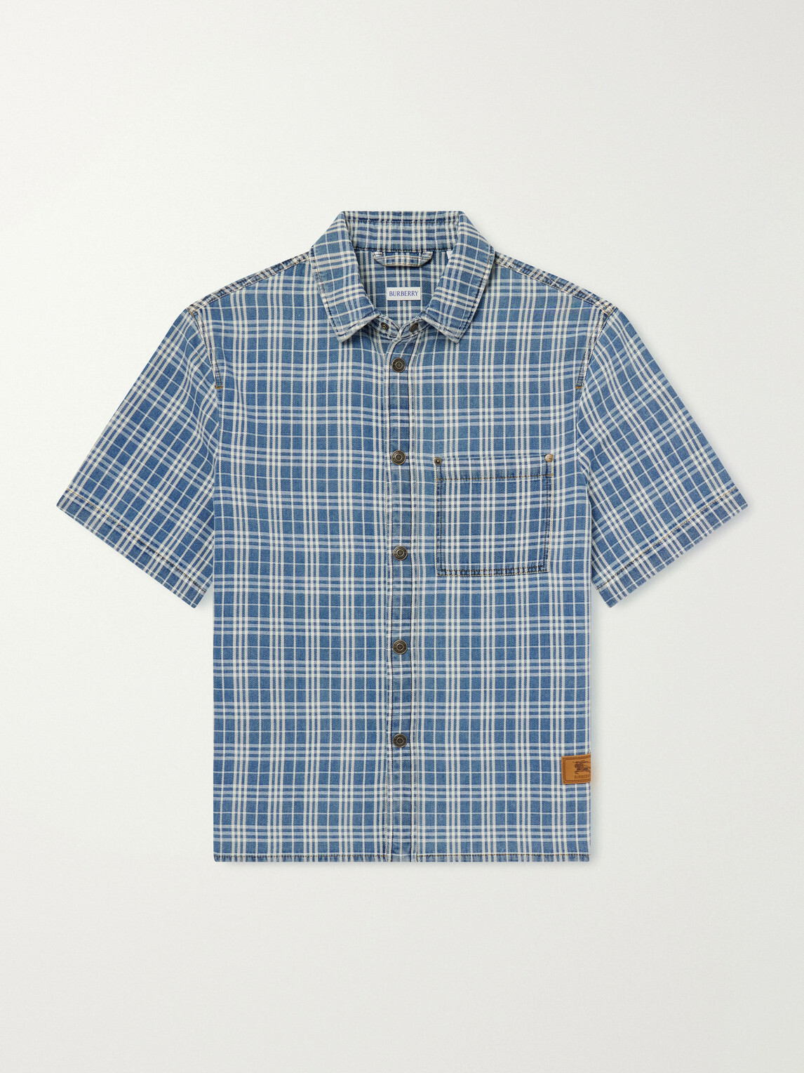 Burberry - Logo-Appliquéd Checked Denim Shirt - Blue